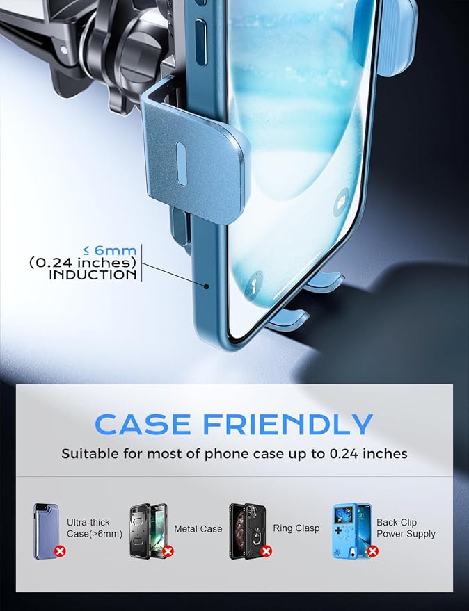 CHGeek 15W Fast Charging Auto Clamping Car Charger Phone Mount Phone Holder (Cyan)