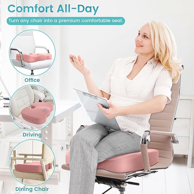Office Chair Seat Cushion, Cooling Gel Enhanced Memory Foam Cushion for Long Sitting - Back, Sciatica, Coccyx, Tailbone Pain Relief Pillow - for Office, Gaming, Car, Wheelchair - Pink, X-Large