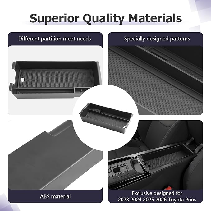 LUWU 2025 2026 Prius Center Console Organizer for 2023 2024 2025 2026 Toyota Prius LE/XLE/Limited/Nightshade Accessories Armrest Console Storage Box Glove Organizer Tray ABS Material (Black)