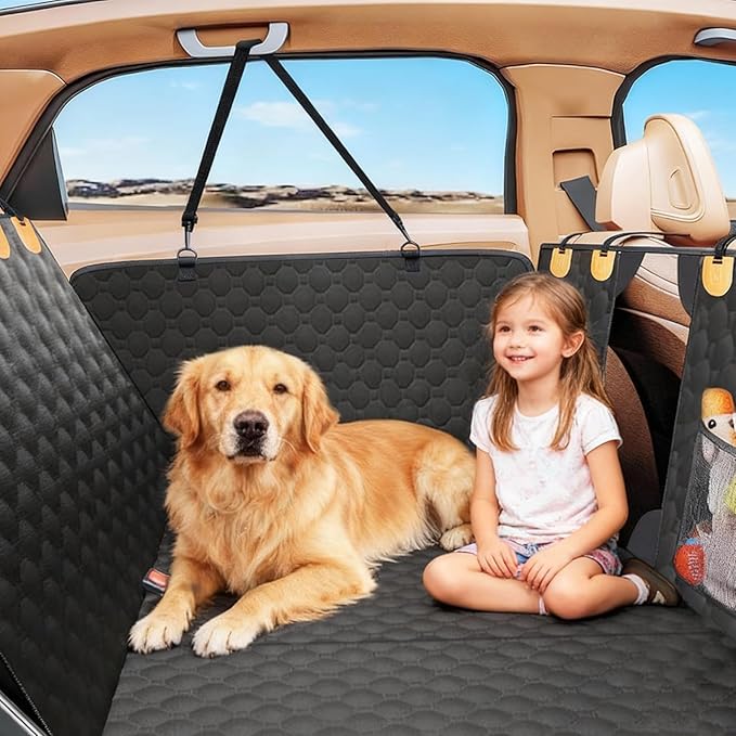 Back Seat Extender for Dogs, Dog Back Car Seat Cover Hard Bottom Holds 400lbs, Upgraded Material Waterproof Pet Car Bed Dog Hammock for Car, SUV, Truck