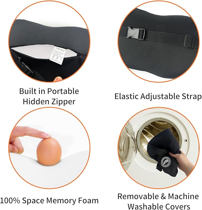 2 Pack Car Headrest Pillow, Extra Soft Car Pillow, 100% Memory Foam Car Neck Pillow for Driving - Universal Fit Travel Car Rest Pillow for Pain Relief While Driving(Comes with 2 Eye Masks)