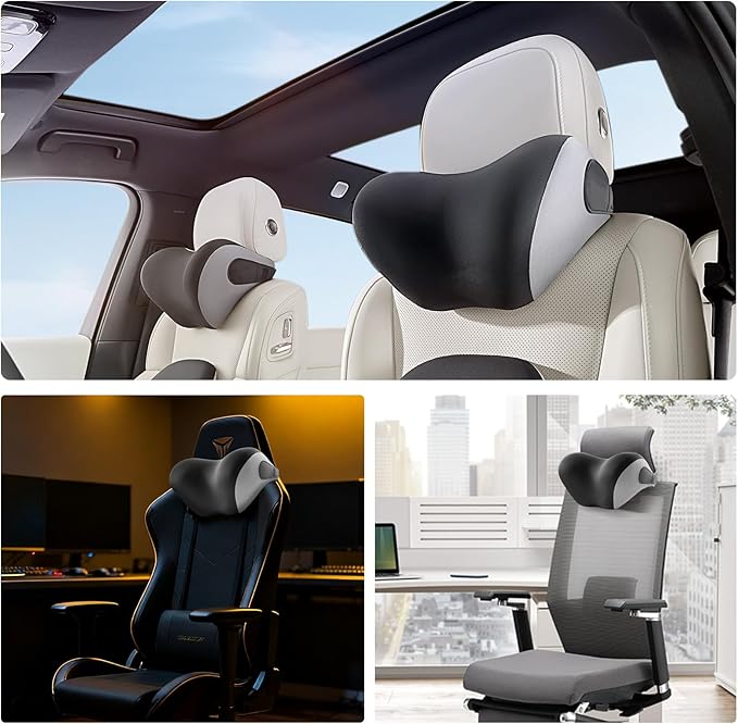 BEBAS Car Headrest Pillow, Memory Foam Neck Support Pillow for Cars - Ergonomically Designed for Long Drives, Travel & Commuting, Pain Relief with Removable & Washable Cover (Black, 1-Pack)