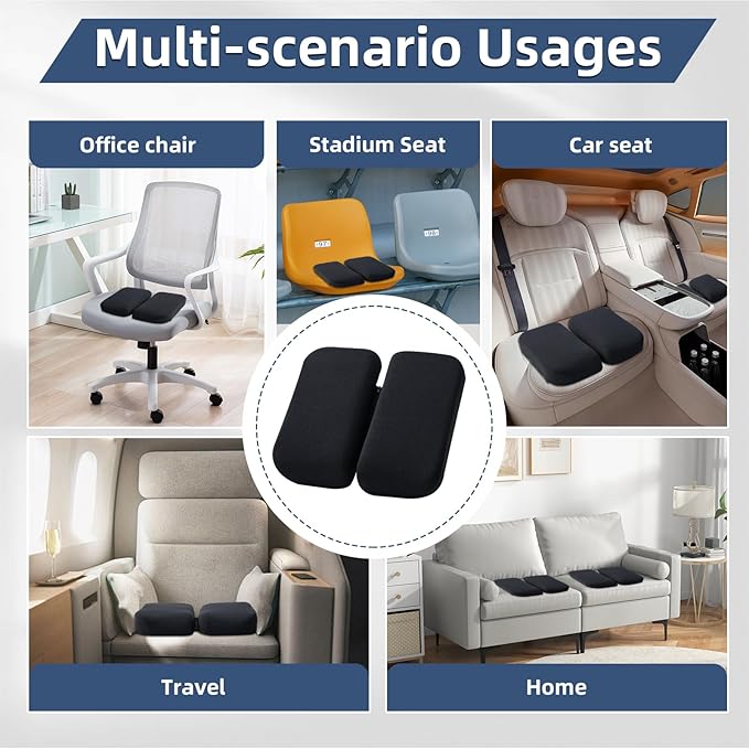 Adjustable Seat Cushion, Memory Foam Seat Cushion for Office Chair, Car Seat Cushion, Foldable Travel Cushion for Tailbone Pain, Sciatica Pain Relief, Lifting Cushion for Sitting, Resting, Traveling