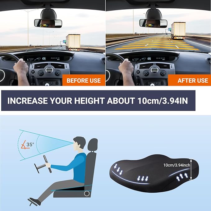 Adult Booster Car Seat Cushion, Wedge Memory Foam Pad for Driving Seat, Effectively Increase Height by 3.94 inch, Car Travel Accessories for Long Trips, (Coffee)