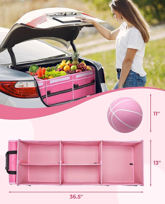 HIRALIY 4 in 1 Car Trunk Storage Organizer with Leakproof Cooler Bag, Multi-Compartment Foldable Trunk Storage Box for Car Truck SUV