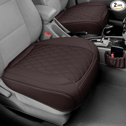 2 Pack Leather Front Car Seat Cover Bottom Car Seat, Anti-Slip and Full Wrap Driver Seat Protectors with Storage Pocket, Luxury Waterproof Bottom Auto Seat Cushion Pad Mat for Most Vehicles(Coffee)