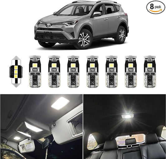 EASY EAGLE LED Interior Car Lights for Toyota-RAV4-2016-2022: 8 Piece Kit White LED Light Bulbs - Super Bright 6000K + Install Tool