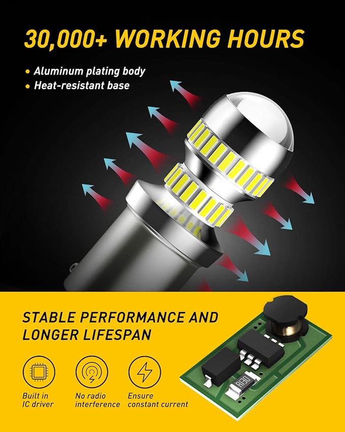 AUXITO 1156 LED Bulb White Super Bright 7506 BA15S P21W LED Light Replacement with Projector for Backup Reverse Tail Brake DRL Turn Signal Parking Light, Pack of 2