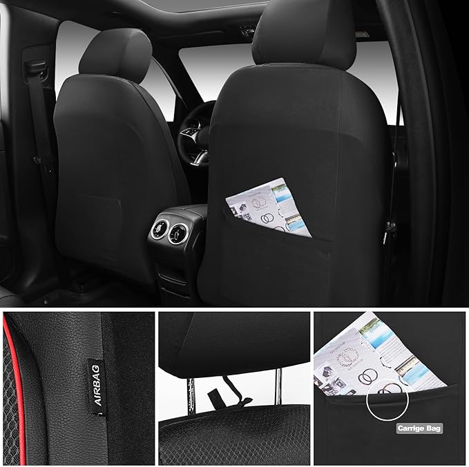 CAR PASS 3D Foam Leather Car Seat Covers Two Front Seats only, Air Mesh Thick Seat Covers, All Weather Car Seat Cover Comfort & Protection for Truck,SUV,Sedan,Van, Airbag Compatible Red