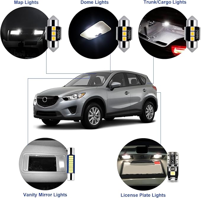 EASY EAGLE LED Interior Car Lights for 2013-2022-CX-5: 9 Piece Kit White LED Light Bulbs - Super Bright 6000K + Install Tool