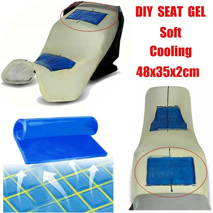 Motorcycle Seat Gel Pad Car Driver Seat Cushion Shock Absorption Mats Reduce Fatigue Comfortable Soft Cooling Fabric DIY Seat Pad Office Chair Seat Cushion (48 x 35 x 2cm)