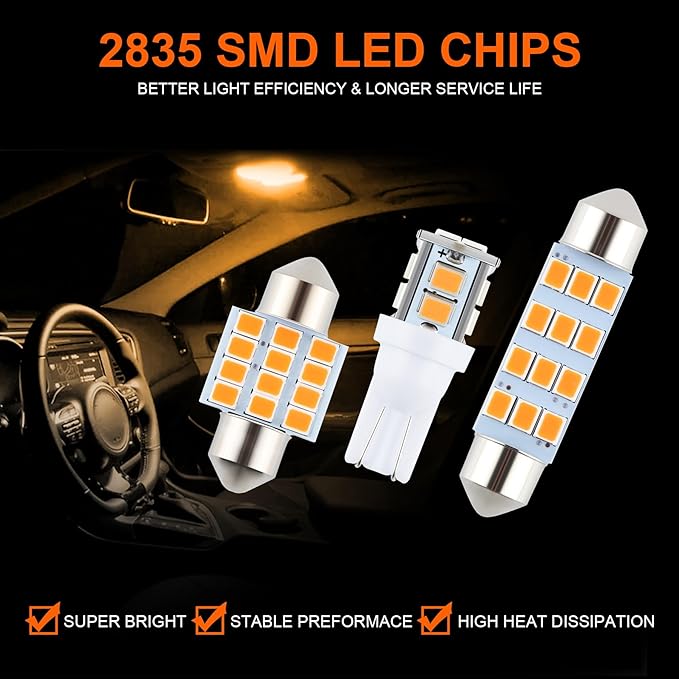 24 Pieces Dome Light LED Car Interior Bulb Kit Set 194 T10 DE3175 578 31mm 42mm Bulbs Interior Replacement Lights for Car Map License Plate Door Side Marker Cornering Trunk Light - Amber