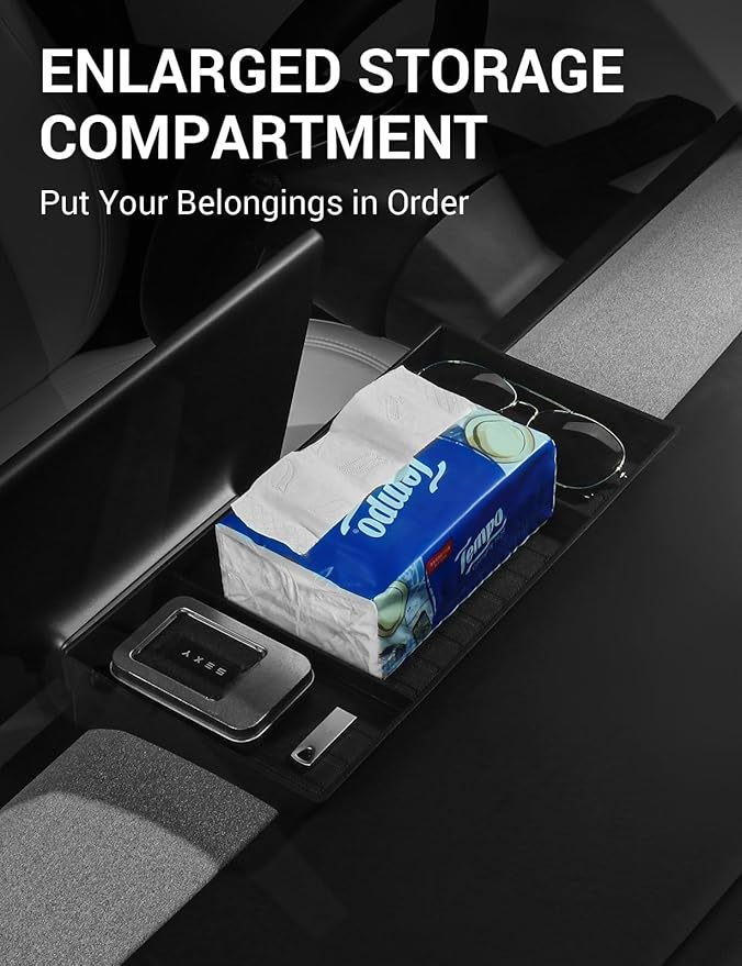 BASENOR 2026 Tesla Model Y/3 Center Console Behind Screen Storage, Dashboard Hidden Organizer, Tissue Holder for 2025 2026 Model Y Juniper 2024-2026 Model 3 Highland