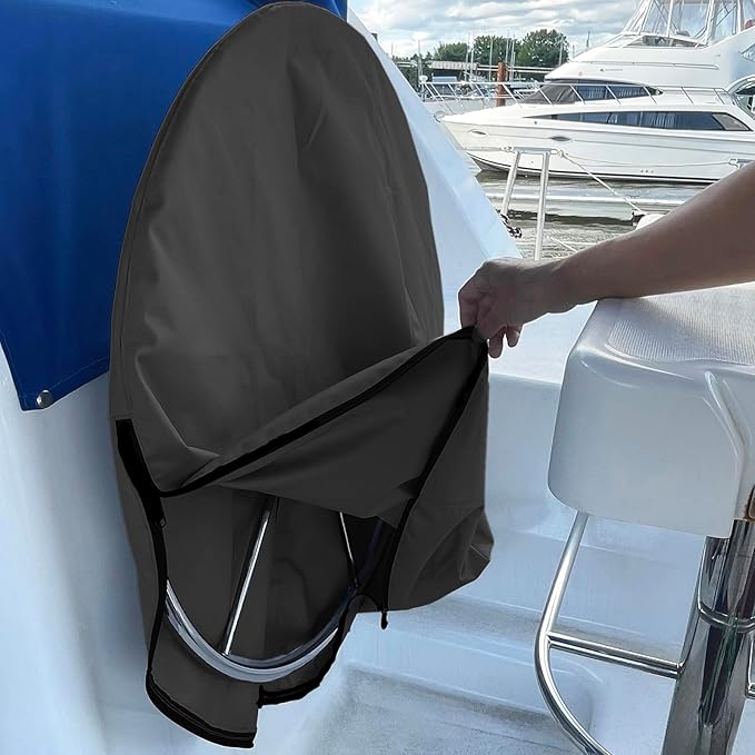 SavvyCraft Waterproof Boat Steering Wheel Covers, Heavy Duty Solution-Dyed 600D Fade-Resistant UV Protection Sailboat Yacht Marine Steering Wheel Protector Case, Vecro and Zipper Closure Black 60"