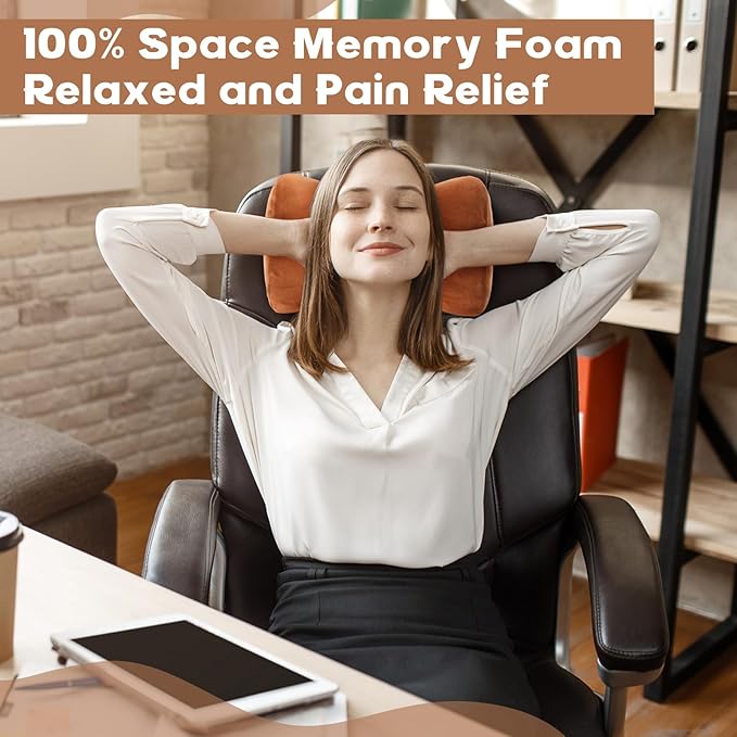 Youyole Car Neck Pillow for Driving Seat 11.8 x 7.87 x 4.7 Inches Office & Gaming Chair Neck Support Pillow Memory Foam with Strap Velvet Cover for Car Driving and Desk Use(Coffee)