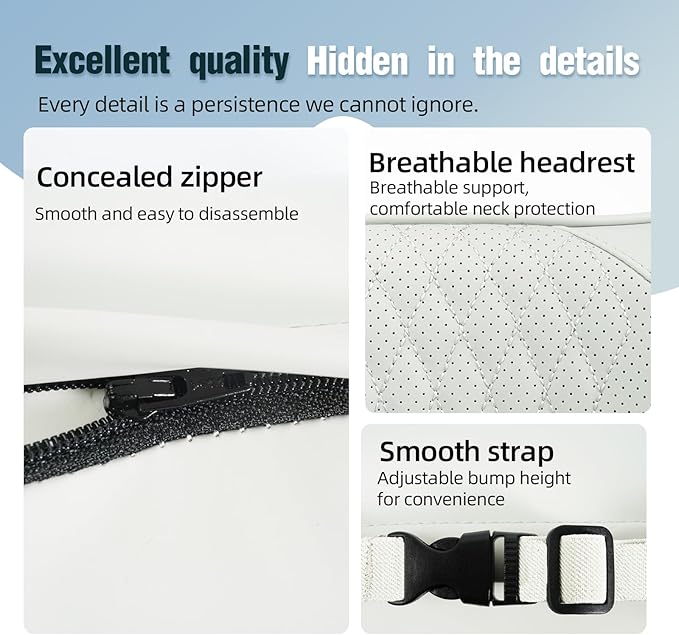 Car Neck Pillow – Premium Memory Foam Headrest with Soft Nappa Leather Feel, Ergonomic Support for Long Drives, Fits Most Vehicles(1, Grey)