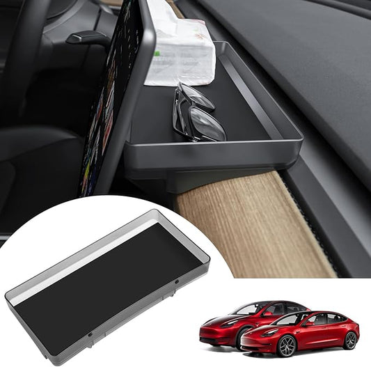 for Tesla Model Y Upgrade Behind Screen Storage Box Dashboard Hidden Organizer Tray Non-Slip Sunglass Card Holder for 2021-2023 Tesla Model 3 and 2021-2025 Model Y (Not fit 2025 Juniper)