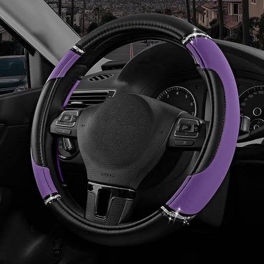 Road Comforts Leather Steering Wheel Cover - Made with PVC Leather - Anti-Slip, Universal Fit 14 1/2 inches to 15 inches - Purple