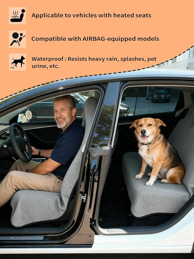 Universal Car Seat Cover Towel, Waterproof Washable Sweat Protection for Front Bucket Seats, Non-Slip Fit, Fits Cars SUVs Trucks, Ideal for Gym, Kids, Pets, Outdoor Sports, Travel (Gray, 2 Pack)