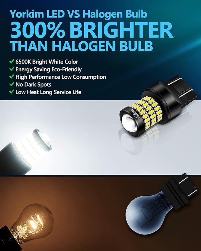 Yorkim 7440 LED Bulb White 7443 led reverse lights bulb with Projector 7441 W21W T20 led bulb Replacement Lamp for reverse lights backup lights blinker light turn signal lights tail lights, pack of 4