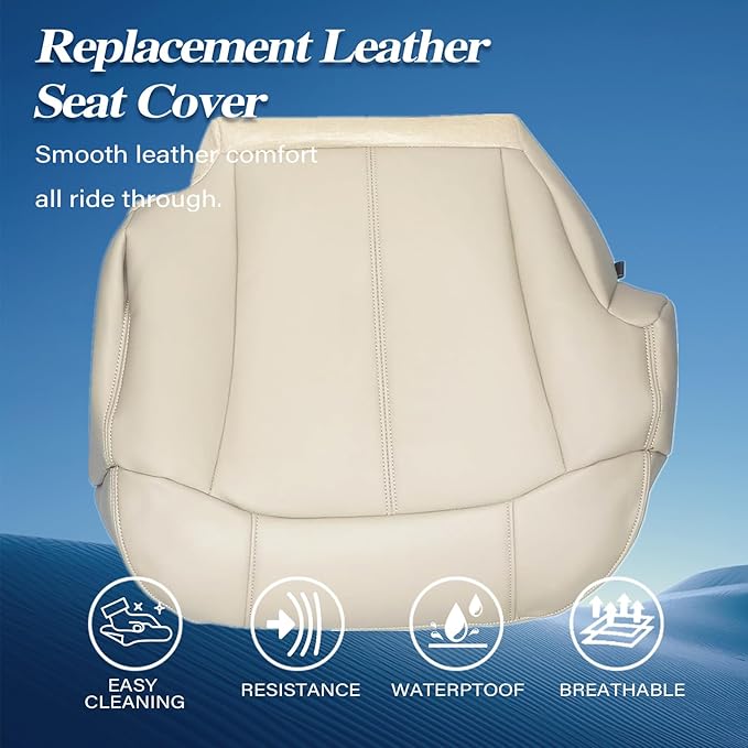 GXARTS Driver and Passenger Side Bottom and Top Lean Back Replacement Leather Seat Cover and Driver Foam Cushion Pad Compatible with Chevy Tahoe Suburban 1500 2500 1999-2002 Shale Light Tan #522/922