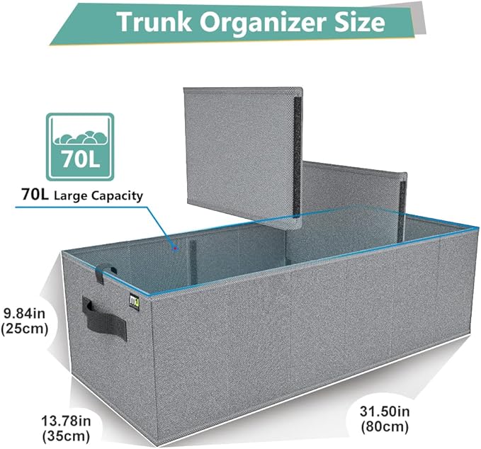 MIU COLOR Trunk Organizer for Car, Car Organizer, Sturdy Trunk Organizer for SUV, Non-Slip Bottom, Storage Organizer for Sedans, Van, Jeep, Grocery, Large 3 Compartments, Blue 32"×13"×10.6"