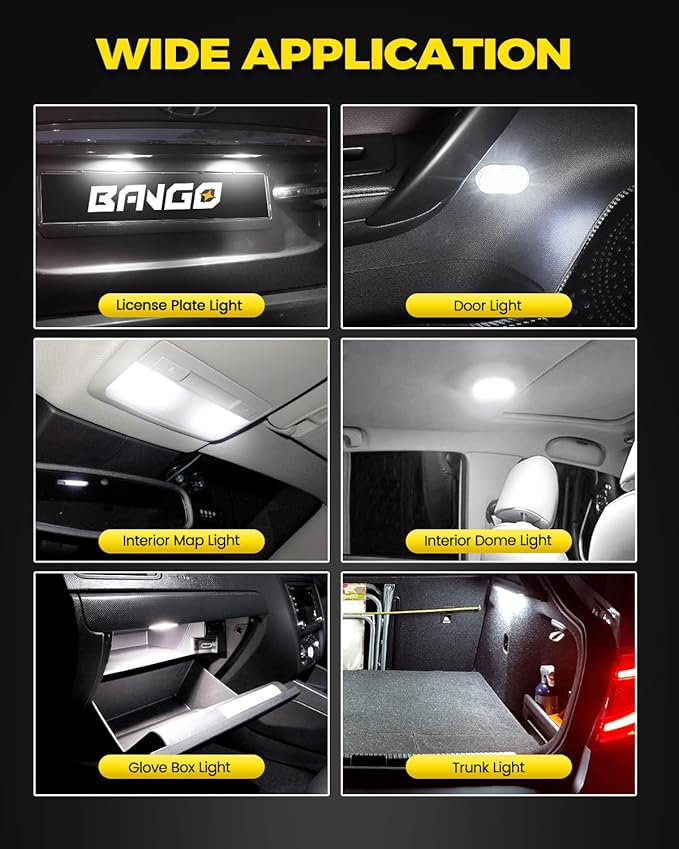 BANGO 194 LED Bulb, 6000K White Super Bright 168 T10 2825 W5W LED Replacement Bulbs for Car Interior Dome Map Door Courtesy Trunk Side Marker License Plate Lights, Pack of 10