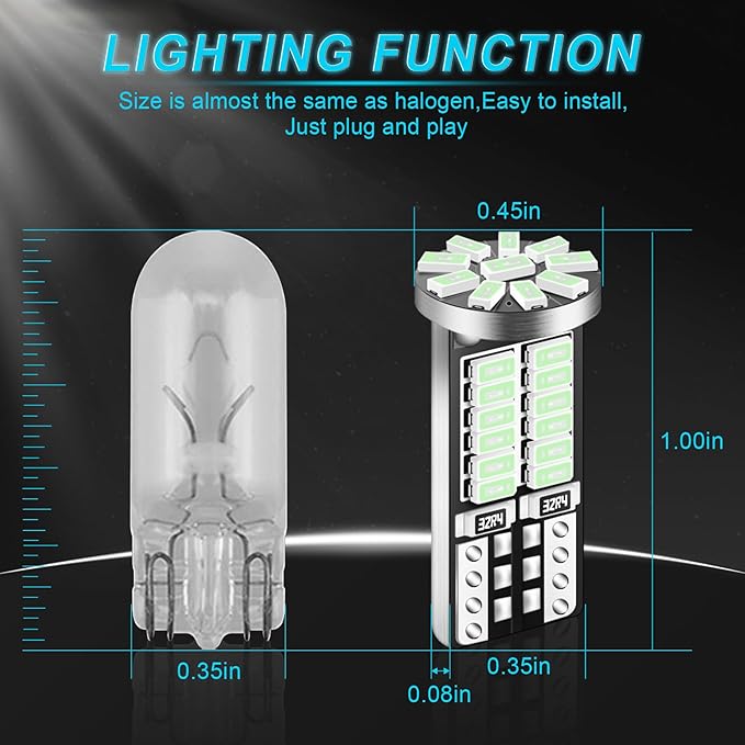 10Pcs Super Bright 194 T10 168 2825 W5W 34-SMD 3014 Chipsets Replacement LED Bulb for Car Trunk Interior Dome Map Door Courtesy License Plate Lights - Ice Blue