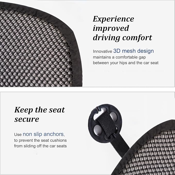 YUNZLAN Summer Universal Air Mesh Cool Car Cushion Cover Set, Breathable Mesh Car Cushion, Auto Seat Pad for Truck, SUV, Pickup Driver's Seat (Black, 1 Pack Back Cushion)