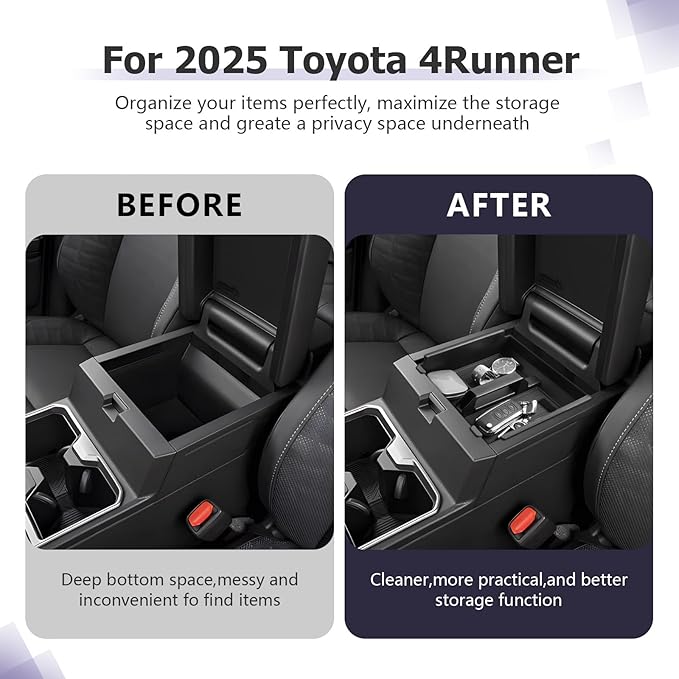LUWU Center Console Organizer Compatible with 2025 Toyota 4Runner (6th Gen) Interior Accessories Armrest Storage Box Glove Organizer Tray Insert ABS Material 2025 4Runner Accessories with Handle