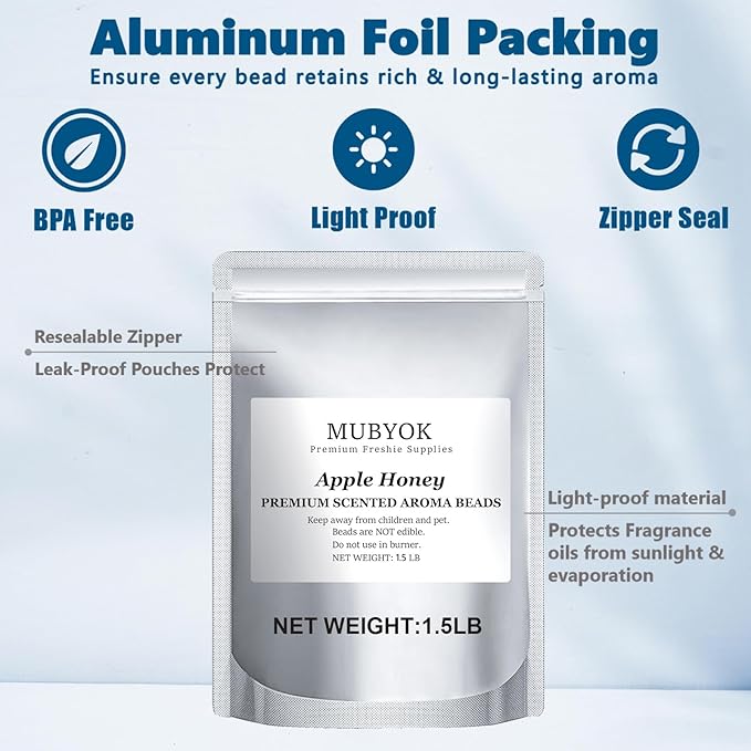 MUBYOK 1.5LB Apple Honey Premium Scented Aroma Beads for Making Car Freshies Supplies PreScented Beads for Car Air Freshener Sachets Long-Lasing Scent