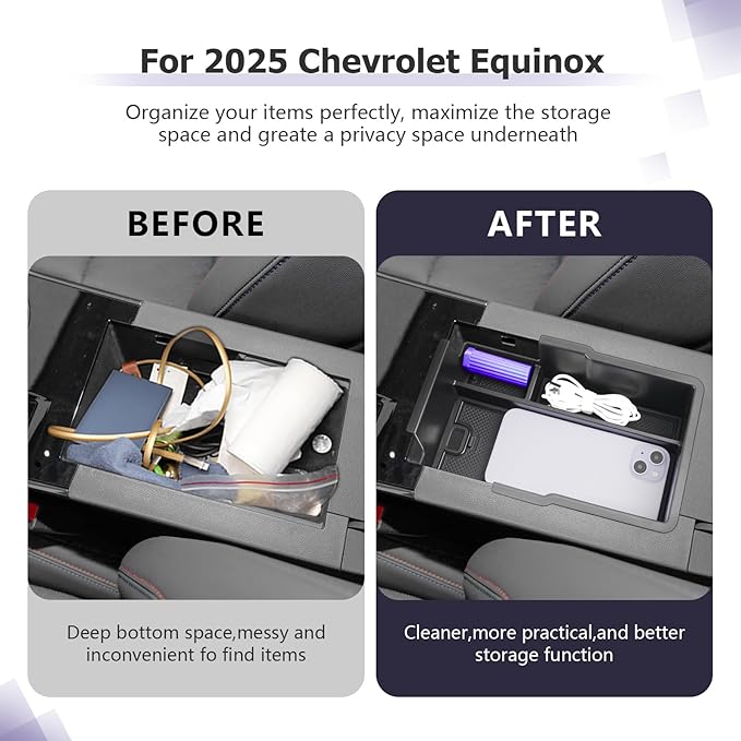 LUWU Equinox Center Console Organizer Compatible with 2025 Chevrolet Equinox Accessories 2025 Equinox Center Console Organizer 2025 Equinox Armrest Console Organizer Armrest Organizer Insert Tray