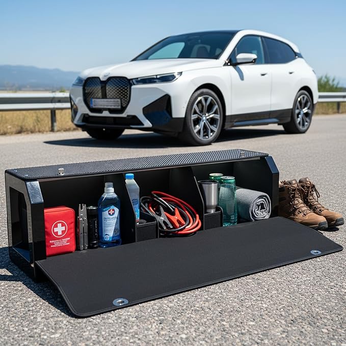 SUV Trunk Organizer with Lid, Waterproof Leather Car Storage Organizer with Sturdy Handle, Car Trunk Storage Organizer Fits Shopping, Camping, Road Trips (40.5 inch)