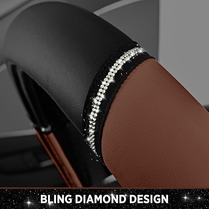 Road Comforts Leather Steering Wheel Cover - Made with PVC Leather - Anti-Slip, Universal Fit 14 1/2 inches to 15 inches - Brown