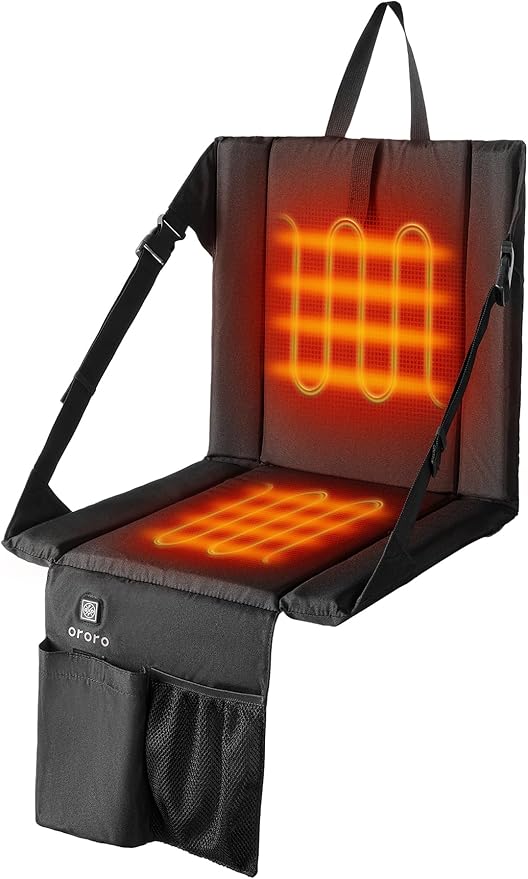 ORORO Heated Stadium Seat with Back Support, Portable Folding Stadium Seat for Bleachers Camping Concert (Battery Included)