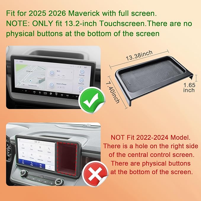 TACOBRO Dashboard Storage Organizer Compatible with Ford Maverick 2025 2026 Accessories, (Only Fit 13.2-in. Audio Multimedia) Interior Insert Center Console Dash Mounted Holders