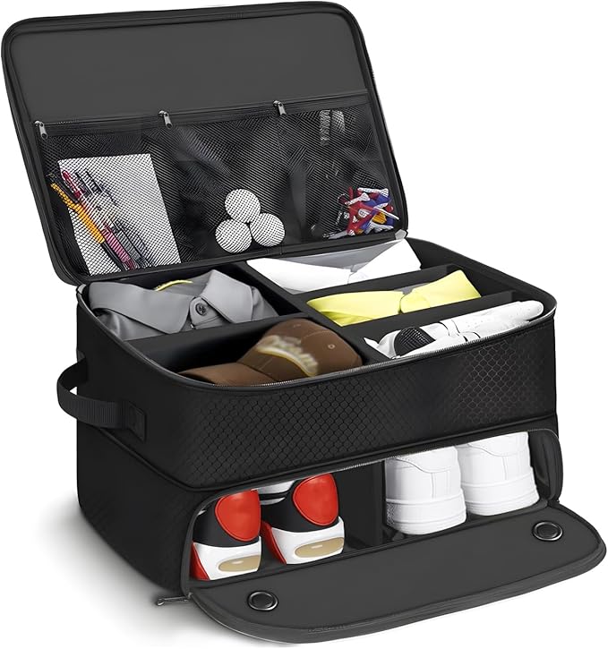 Organizer Bag,2 Layer Golf Trunk Organizer,Golf Gifts for Men with Separate Ventilated Compartment,Waterproof Car Trunk Locker for Balls, Tees, Clothes,Accessories,Valentines Day Gifts