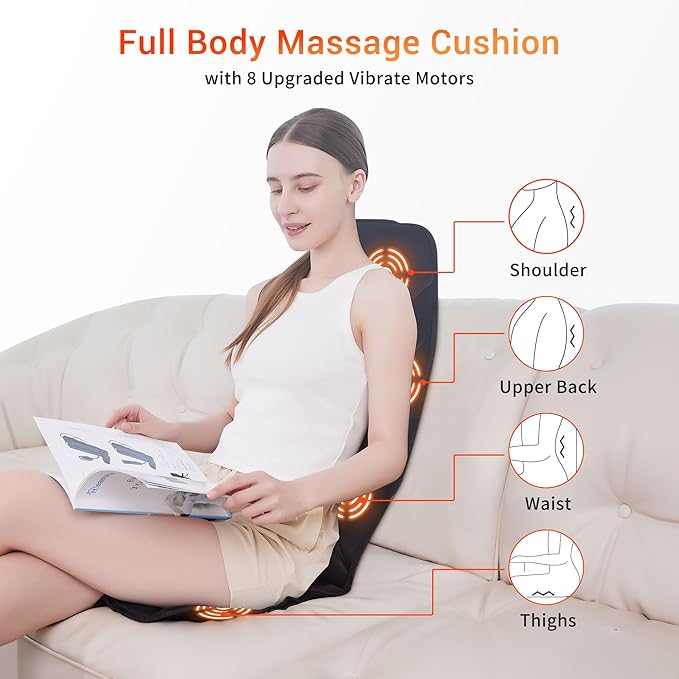 Back Massage Chair Pad with Heat, Back Massager for Back Pain Relief, Chair Massager with Vibration, Portable Massage Chair Pad for Office Use, Gifts for Dad & Mom