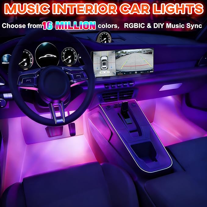 Car Led Interior Lights, RGB Truck Interior Lights with App Control, Under Dash Footwell Automotive Led Light Strip, Car Ambient Lighting for SUV(1set)