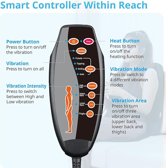 10 Vibration Motors, Massage Seat Cushion with Heat,Back Massager for Chair Back Massager Heated Seat Cover Massage Chair Pad for Pain Relief Home Office Use