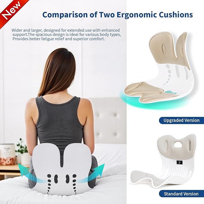 Ergonomic Back Support for Office Chair Cushion with Lumbar Pillow, Posture Corrector for Desk Chairs, Comfortable Memory Foam Seat Cushion for Lower Back Pain Relief, Beige