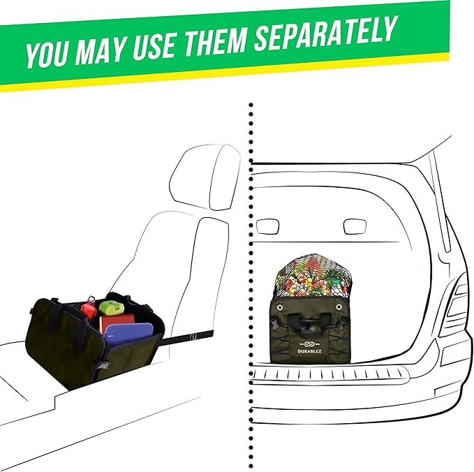 Heavy Duty 3-Section Trunk Organizer – Extra Large Collapsible & Foldable Cargo Box, Modular Car Storage System for SUV, Truck, Van – Green