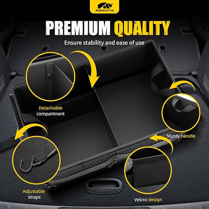 MIKKUPPA Car Trunk Organizer - 65L Collapsible Trunk Organizer with Lid, Sturdy Car Storage for SUV Auto Truck Van with Adjustable Straps and Non Slip Bottom (Black)