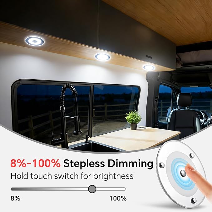 12V Ceiling Dome Light, 4.75 Inch 400LM Dimmable Interior Light for RV Boat Camper Van Travel Trailer Truck Fifth Wheel Interior Lighting, Blue NightLight & Touch Switch(Cool White)