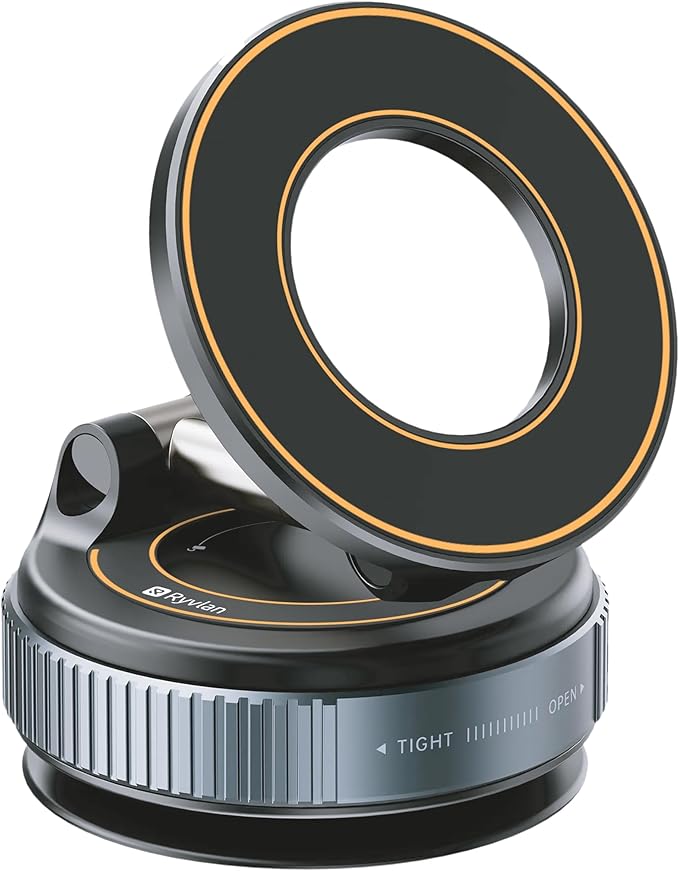 Ryvlan Carmount Vacuum Magnetic Phone Mount for Car– Magsafe Suction iPhone Stand, Content Creator Phone Holder & Car Mount, iPhone Holder for Dashboard & Windshield, Suction Cup Car Tripod