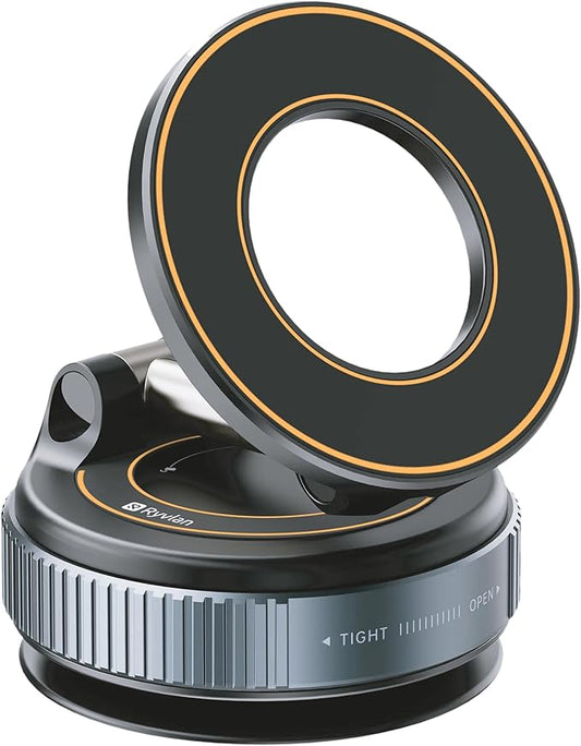 Ryvlan Carmount Vacuum Magnetic Phone Mount for Car– Magsafe Suction iPhone Stand, Content Creator Phone Holder & Car Mount, iPhone Holder for Dashboard & Windshield, Suction Cup Car Tripod