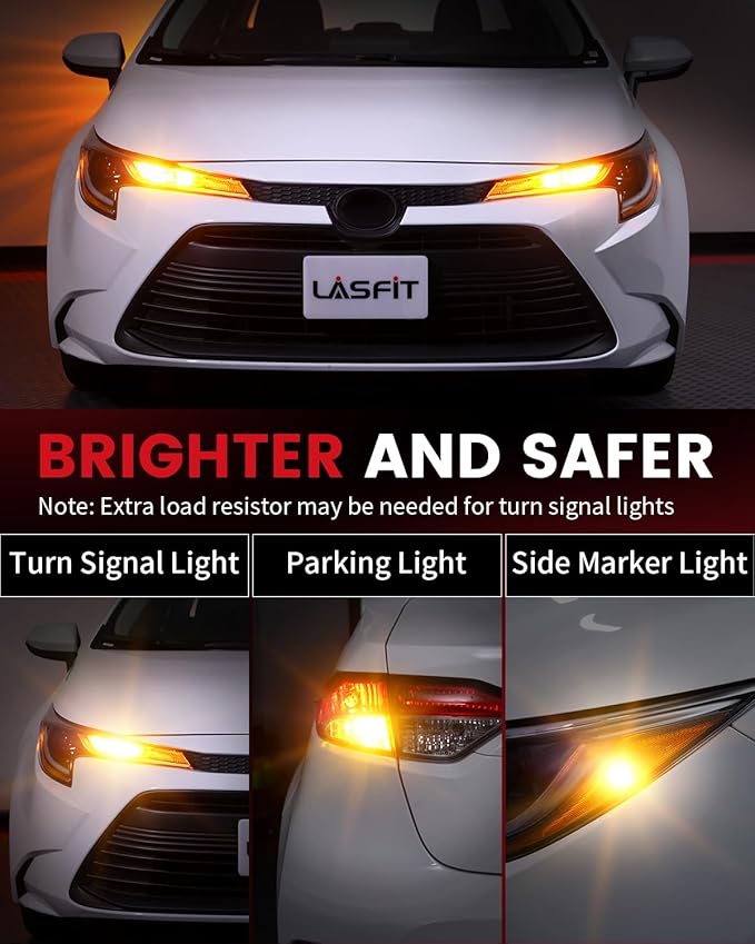 LASFIT 3157 LED Bulb Turn Signal Lights Amber Yellow, Upgrade 500% Bright 3156 3157a 3057 4157 4057 LED, Replacement Bulbs with Projector Rear Blinker Lights (Need Resistor), 2pcs