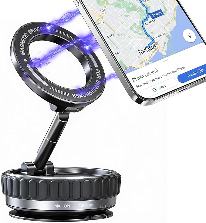Car Phone Holder [120+LBS Strongest Suction & 2800gf Magnetic] , 360° Adjustable Magsafe Car Mount, Car Phone Mount for Cars/Gyms/Mirrors/Shower Stalls, Compatible with iPhone and Android Devices (2)