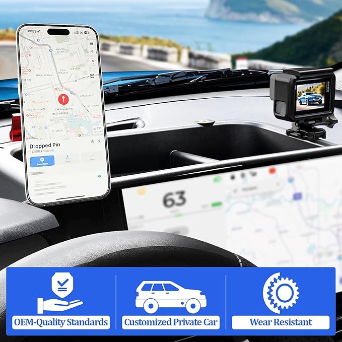 Center Console Organizer for Toyota Tacoma 2024-2025, 14-Inch Dashboard Storage Tray w/Anti-Slip Silicone Pad & Hidden Tray Accessories