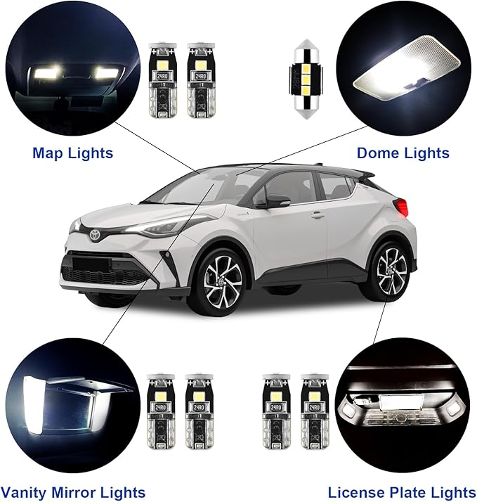 EASY EAGLE 8 Pcs Super Bright 6000K White LED Interior Light: Bulbs Kit Package for 2018 2019 2020 2021Toyota C-HR CHR Lighting Package Kit Includes Light Accessories + and Install Tool